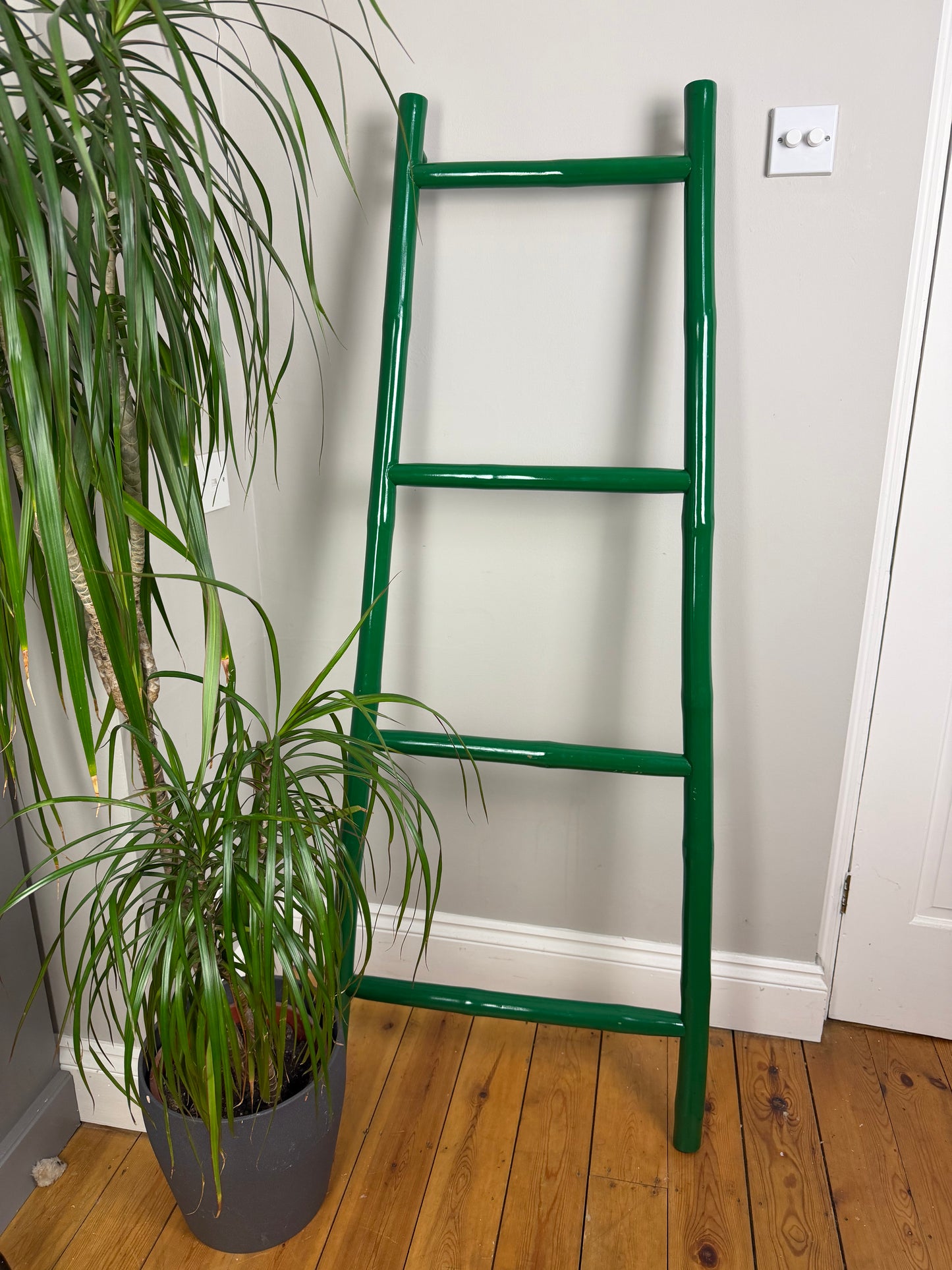 Vintage Painted Bamboo Tapered Ladder Towel Rail Green