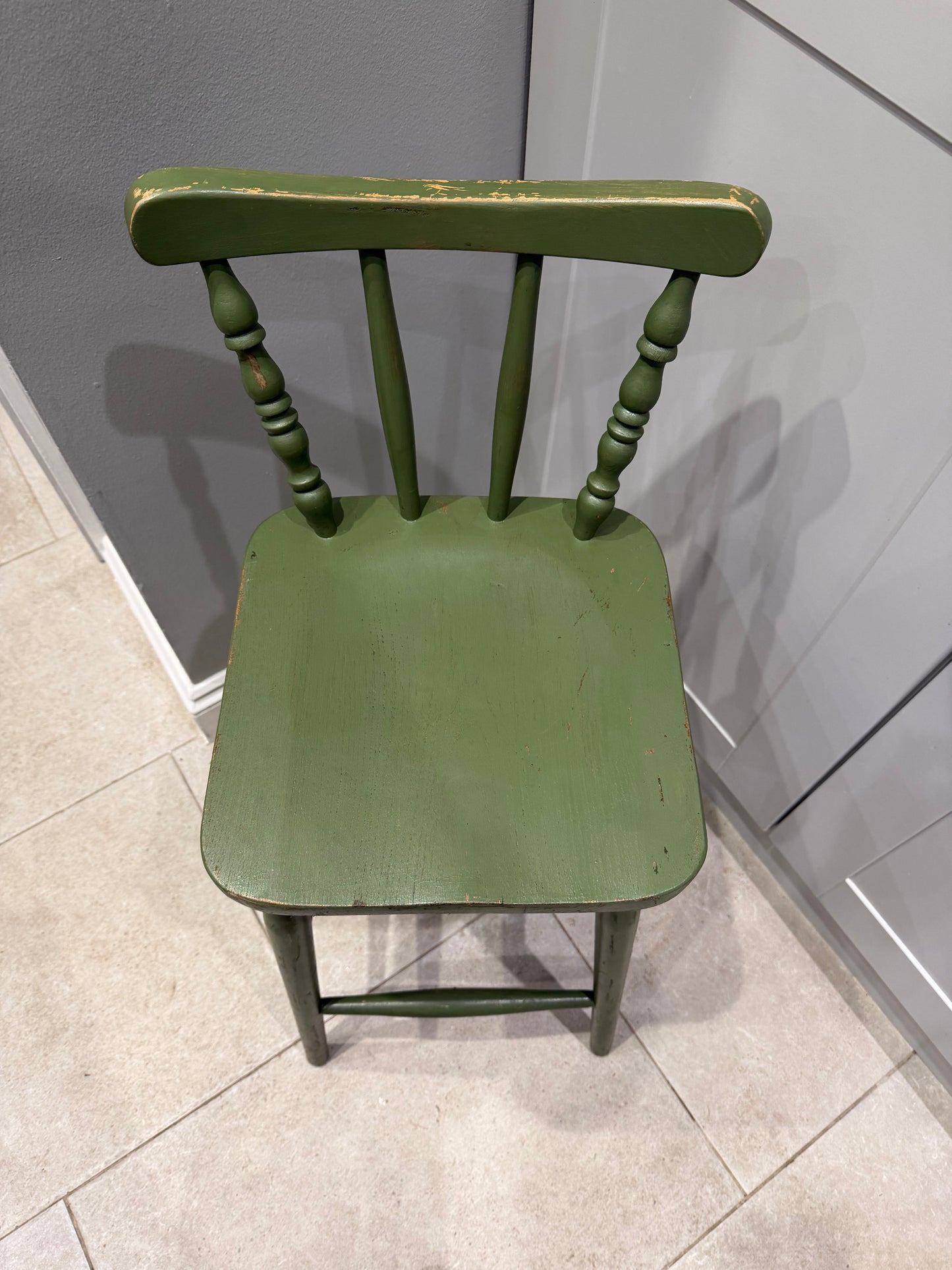 Vintage Green Bar Stools – Set of 2 Farmhouse Spindle Back Counter Chairs