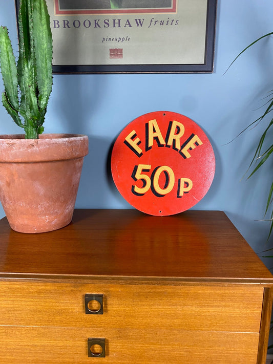 Vintage 'Fare 50p' Fairground Sign - The Vintage Allure