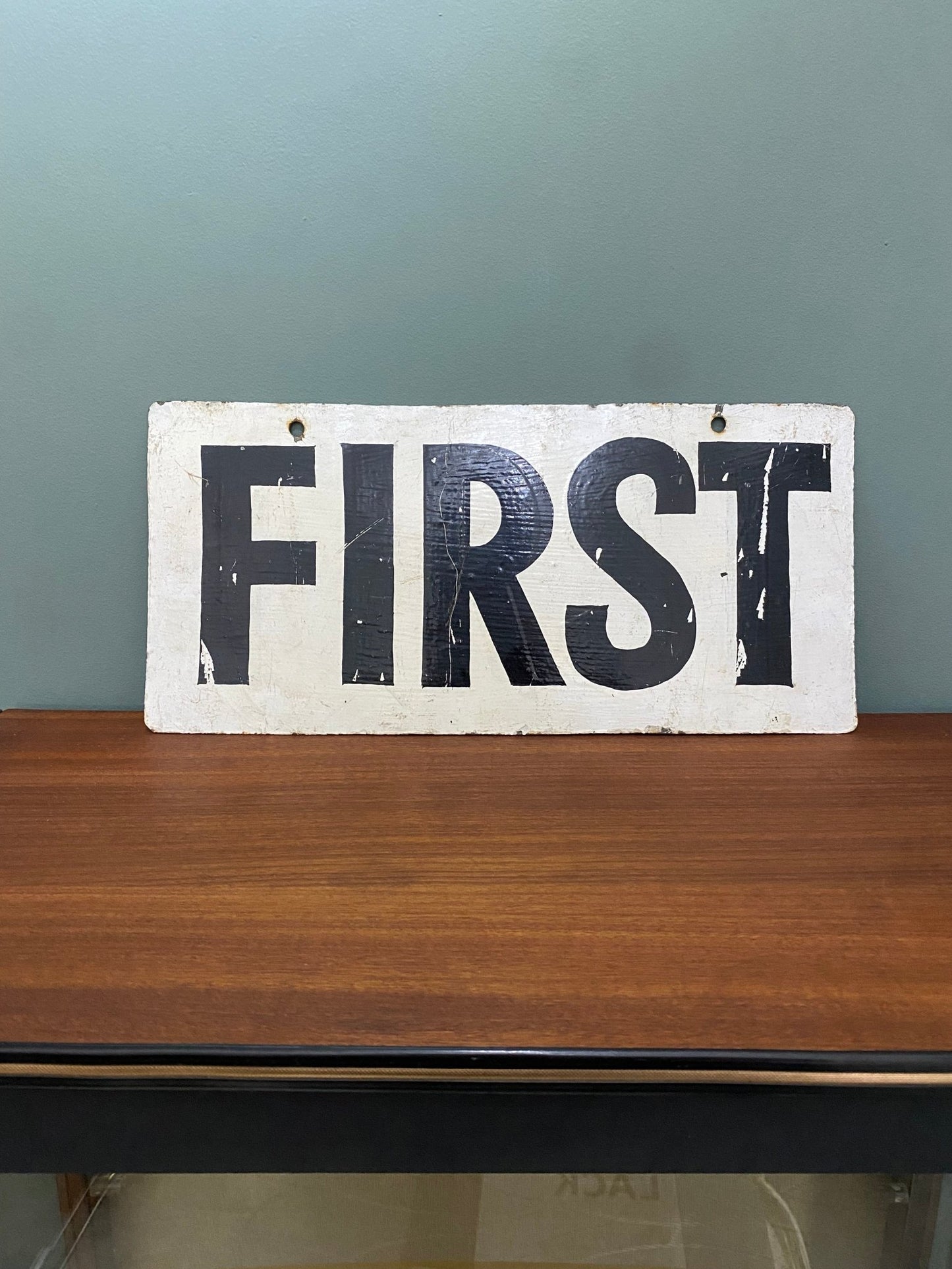 Vintage Original 'FIRST' Hand painted Metal Sports Scoreboard Sign - The Vintage Allure