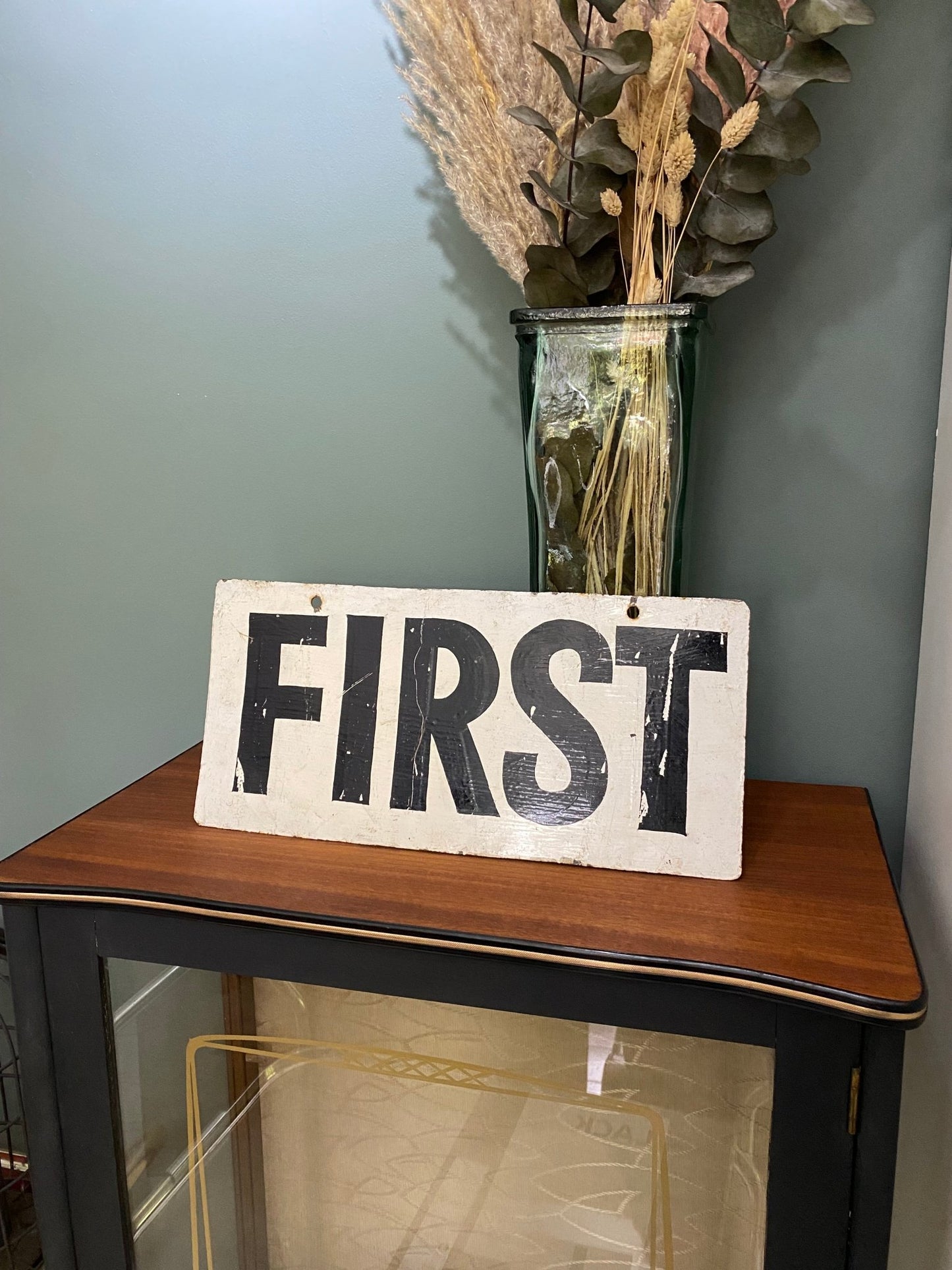 Vintage Original 'FIRST' Hand painted Metal Sports Scoreboard Sign - The Vintage Allure