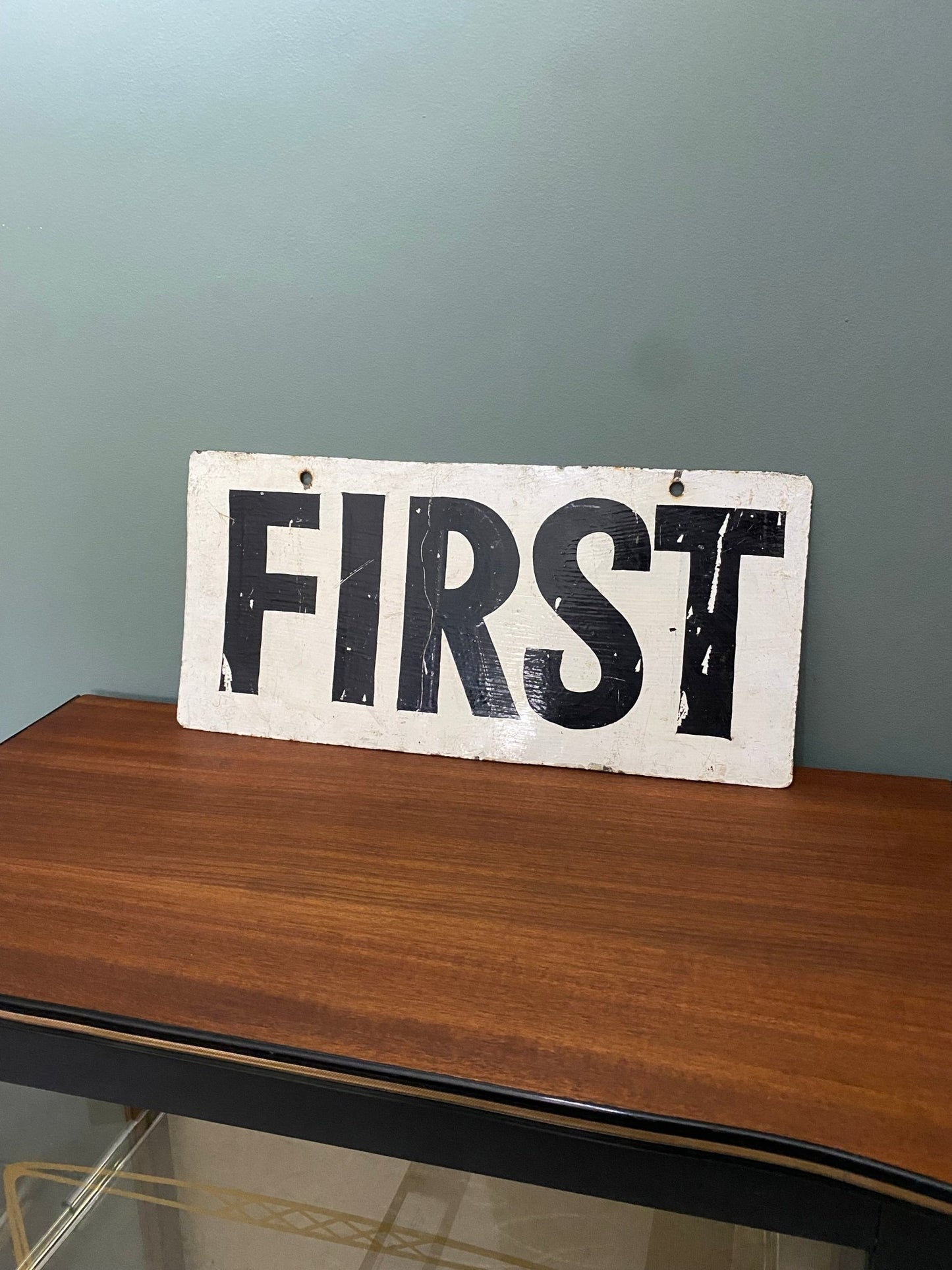 Vintage Original 'FIRST' Hand painted Metal Sports Scoreboard Sign - The Vintage Allure