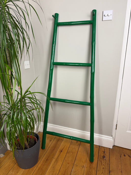 Vintage Painted Bamboo Tapered Ladder Towel Rail Green