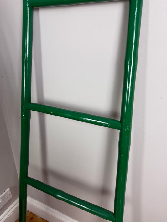 Vintage Painted Bamboo Tapered Ladder Towel Rail Green