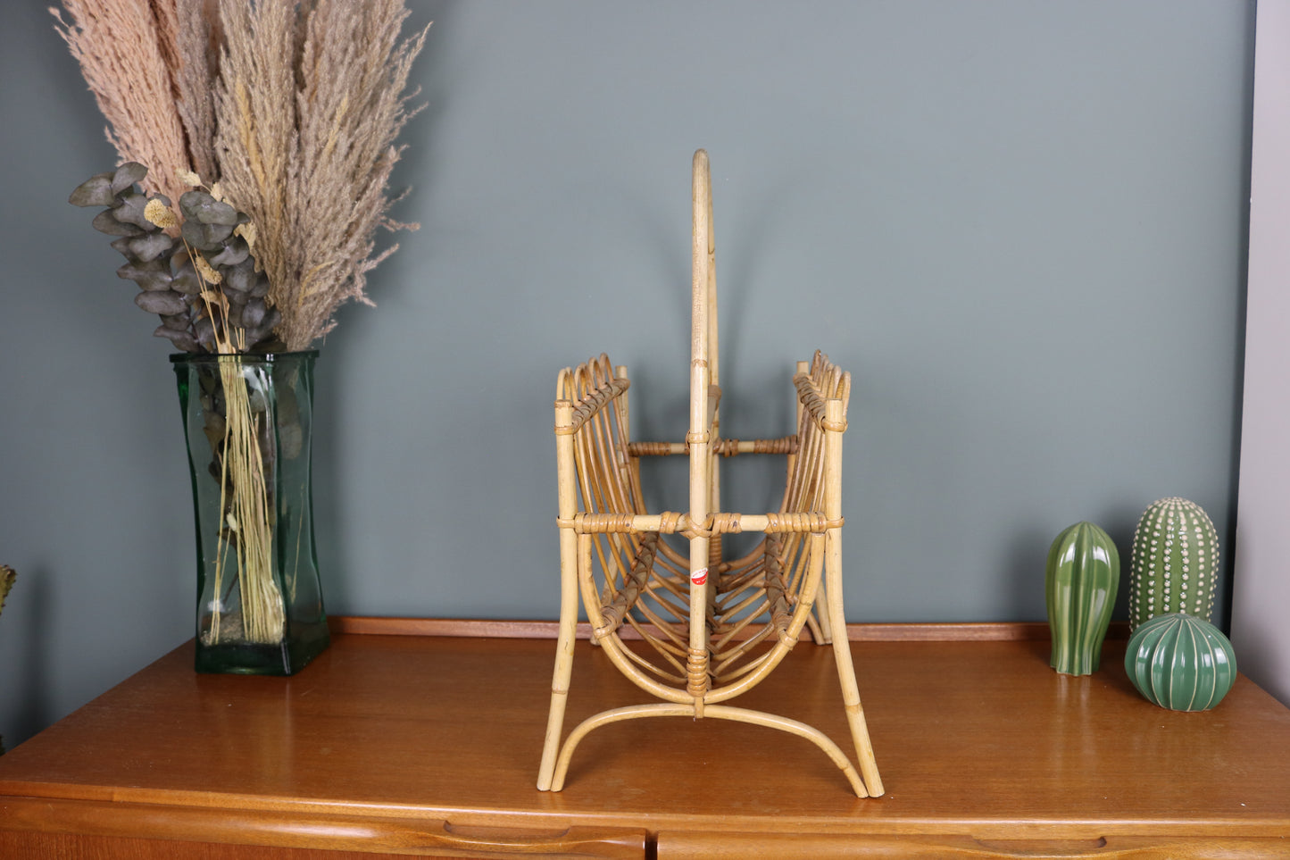 Vintage Magazine Rack Bamboo Cane Boho