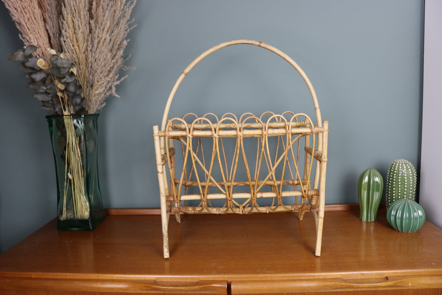 Vintage Magazine Rack Bamboo Cane Boho