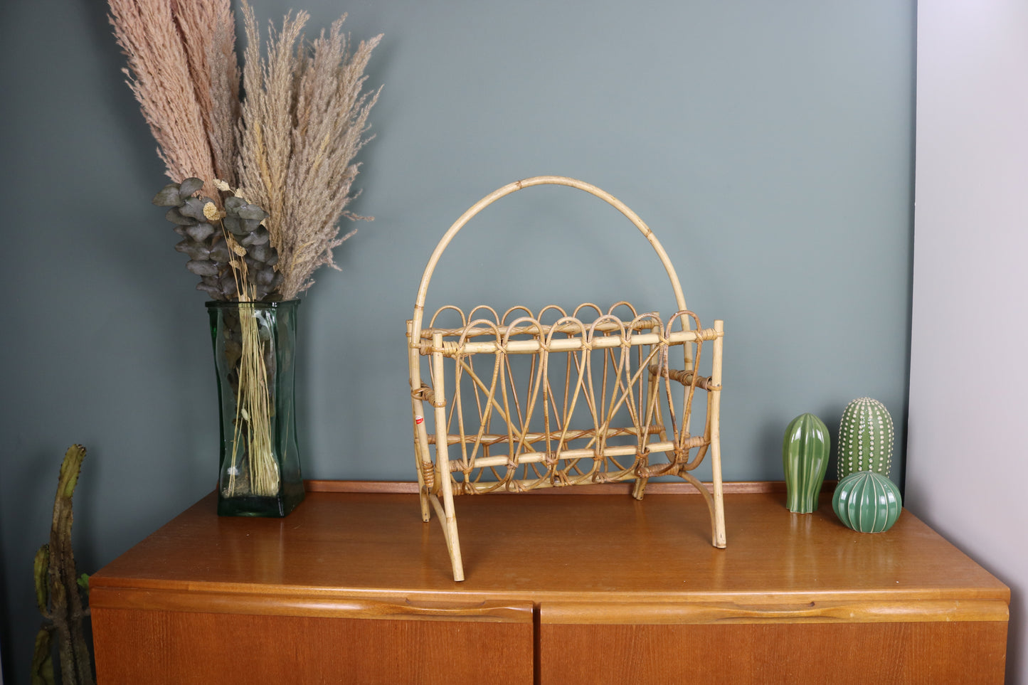 Vintage Magazine Rack Bamboo Cane Boho