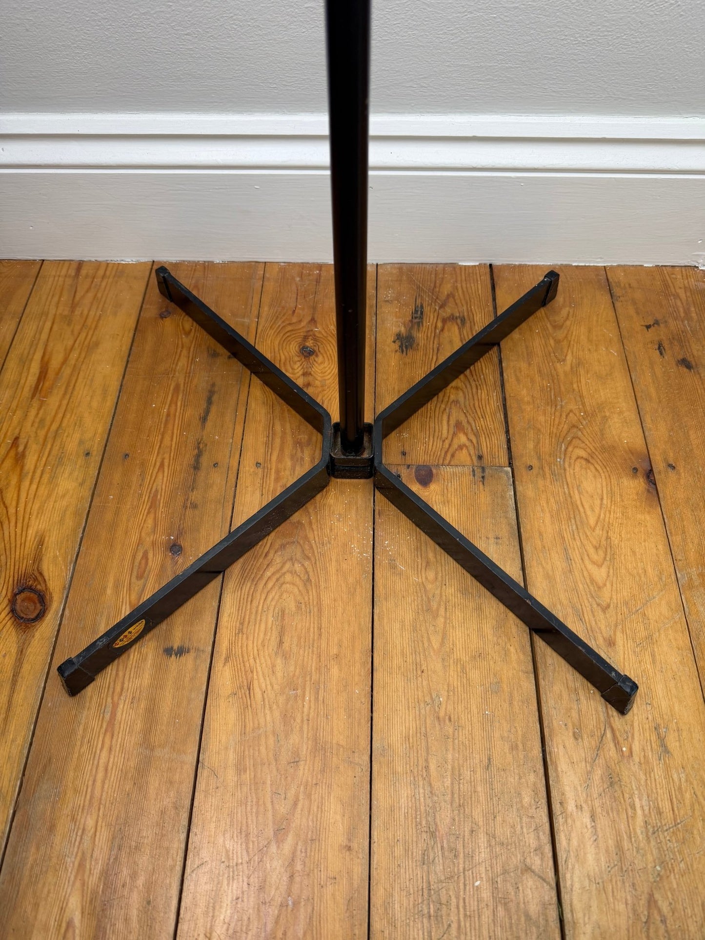 Mid - Century Atomic Coat Rack | Black Metal, Red Accents - The Vintage Allure