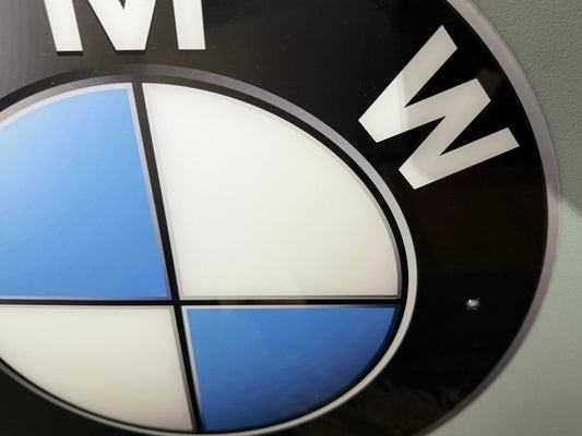 Vintage BMW Circular Perspex Wall Sign | Logo Garage Decor | Automotive Wall Art | Man Cave, Workshop, Car Lover Gift - The Vintage Allure