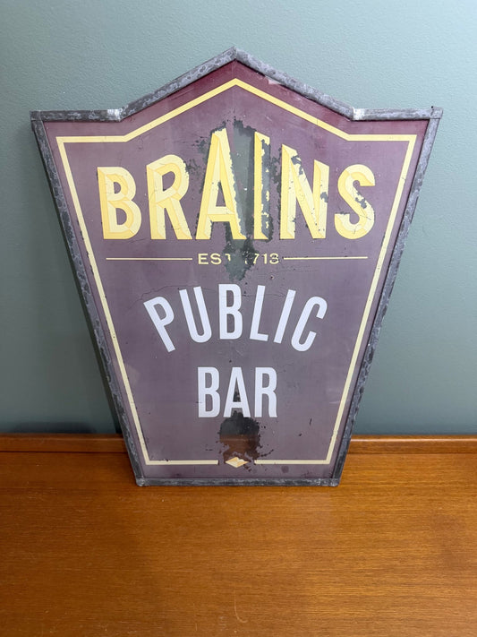 Vintage Brains Public Bar Original Sign | Welsh Brewery Pub Sign | Rustic Bar Wall Decor - The Vintage Allure