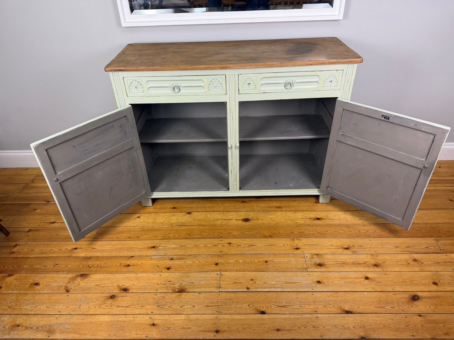 Vintage French Farmhouse Sideboard Distressed Vert de Terre - The Vintage Allure