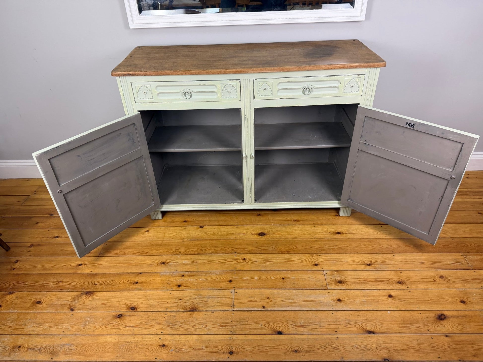 Vintage French Farmhouse Sideboard Distressed Vert de Terre - The Vintage Allure