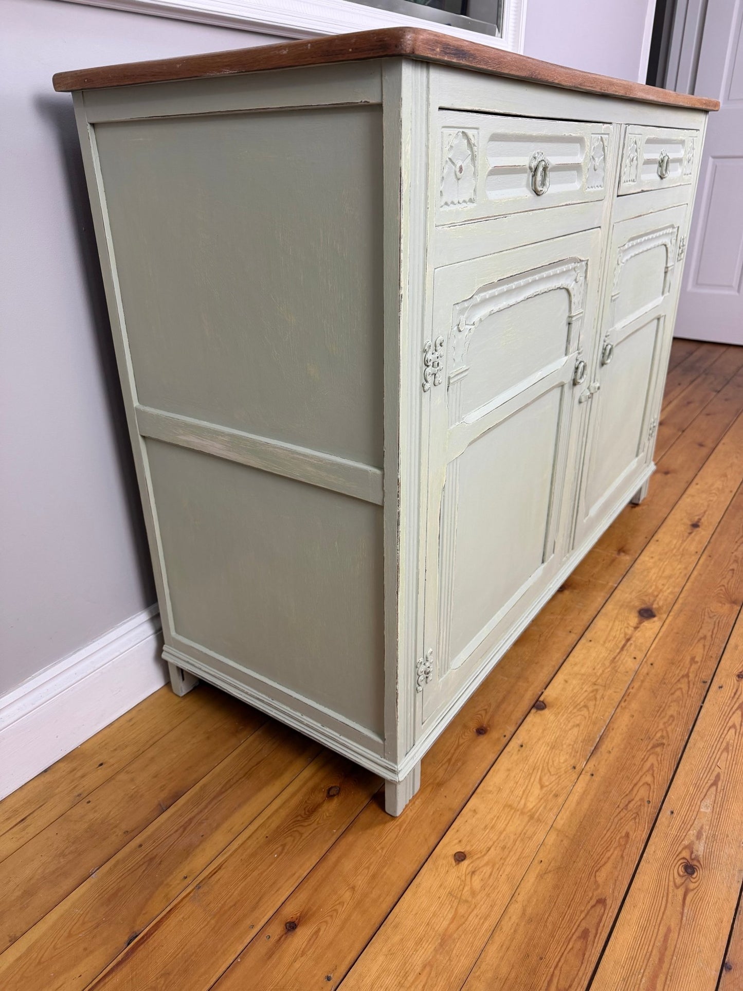 Vintage French Farmhouse Sideboard Distressed Vert de Terre - The Vintage Allure