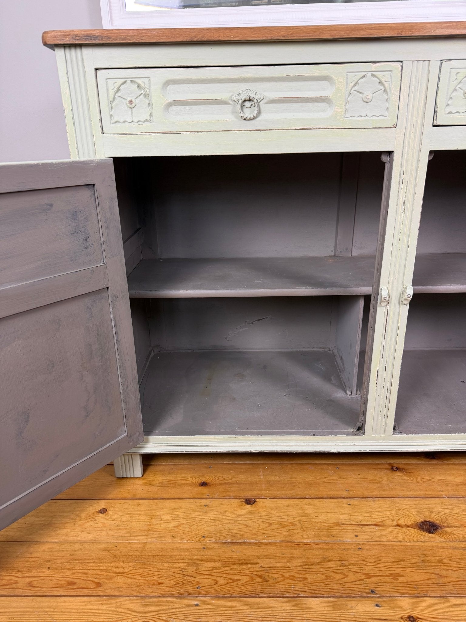 Vintage French Farmhouse Sideboard Distressed Vert de Terre - The Vintage Allure