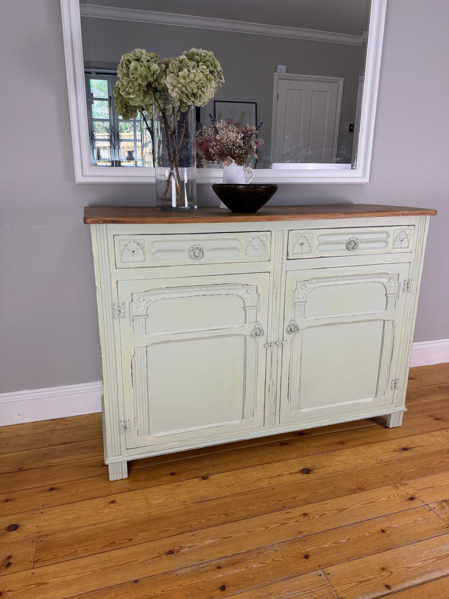 Vintage French Farmhouse Sideboard Distressed Vert de Terre - The Vintage Allure