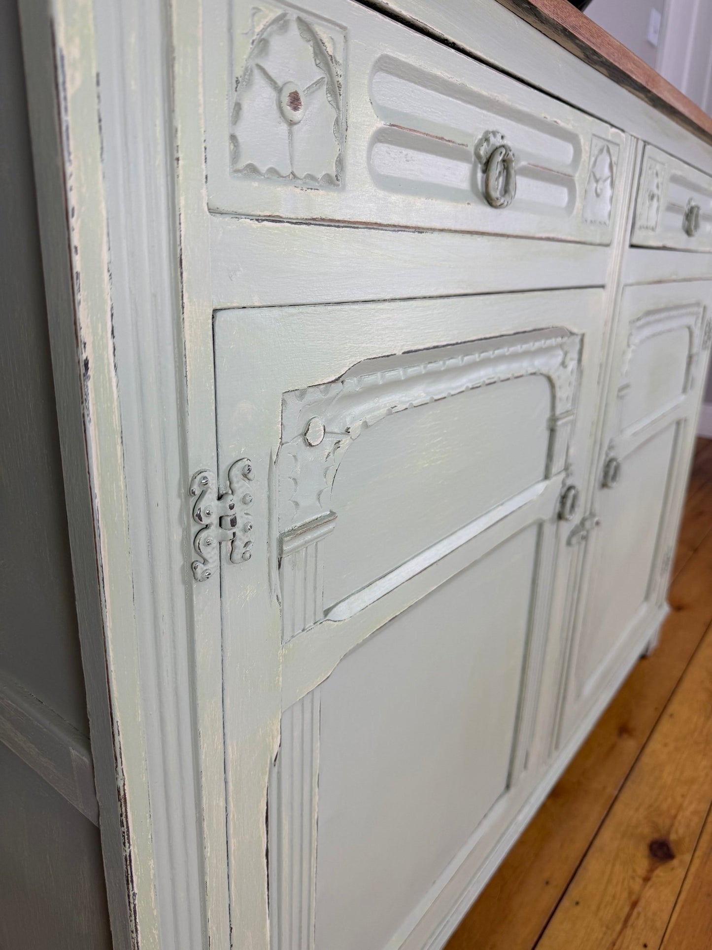 Vintage French Farmhouse Sideboard Distressed Vert de Terre - The Vintage Allure