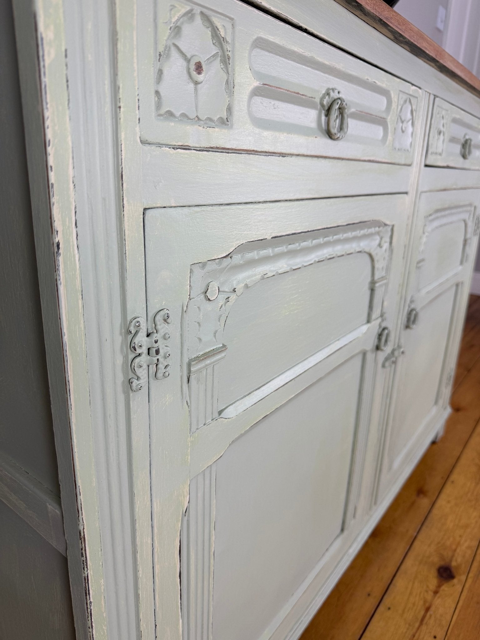 Vintage French Farmhouse Sideboard Distressed Vert de Terre - The Vintage Allure
