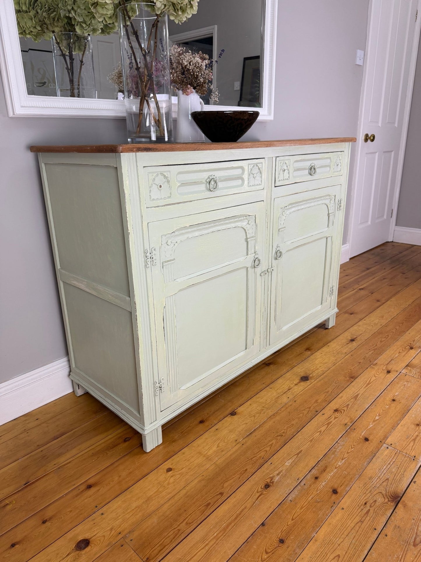 Vintage French Farmhouse Sideboard Distressed Vert de Terre - The Vintage Allure