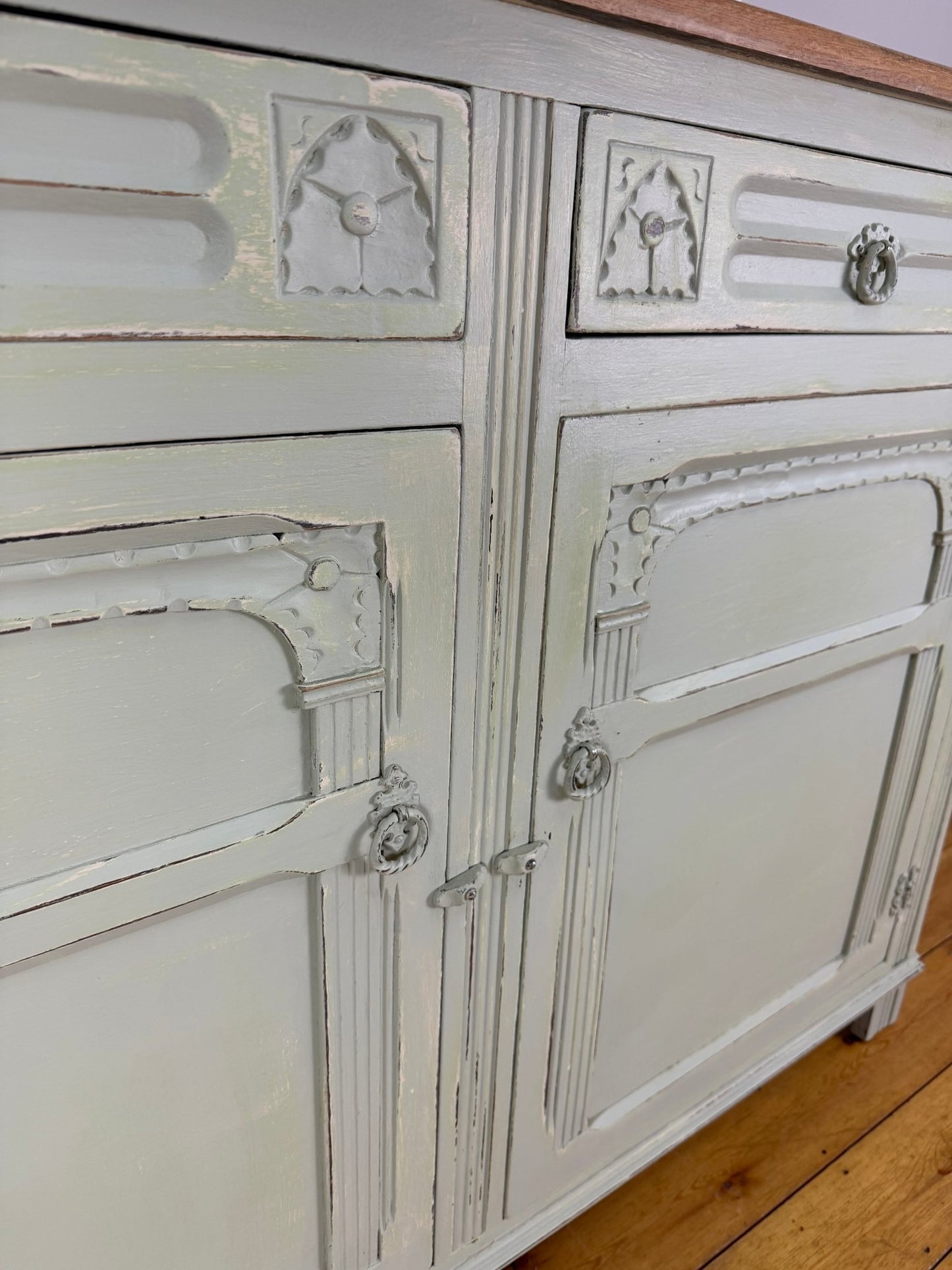 Vintage French Farmhouse Sideboard Distressed Vert de Terre - The Vintage Allure