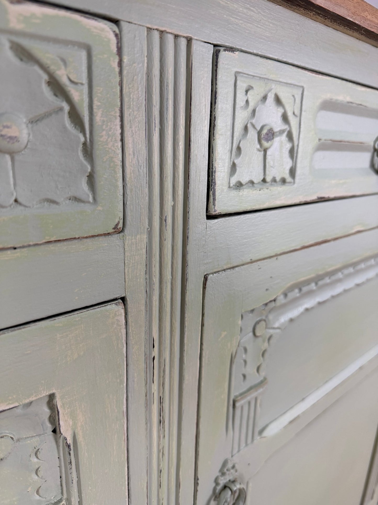 Vintage French Farmhouse Sideboard Distressed Vert de Terre - The Vintage Allure