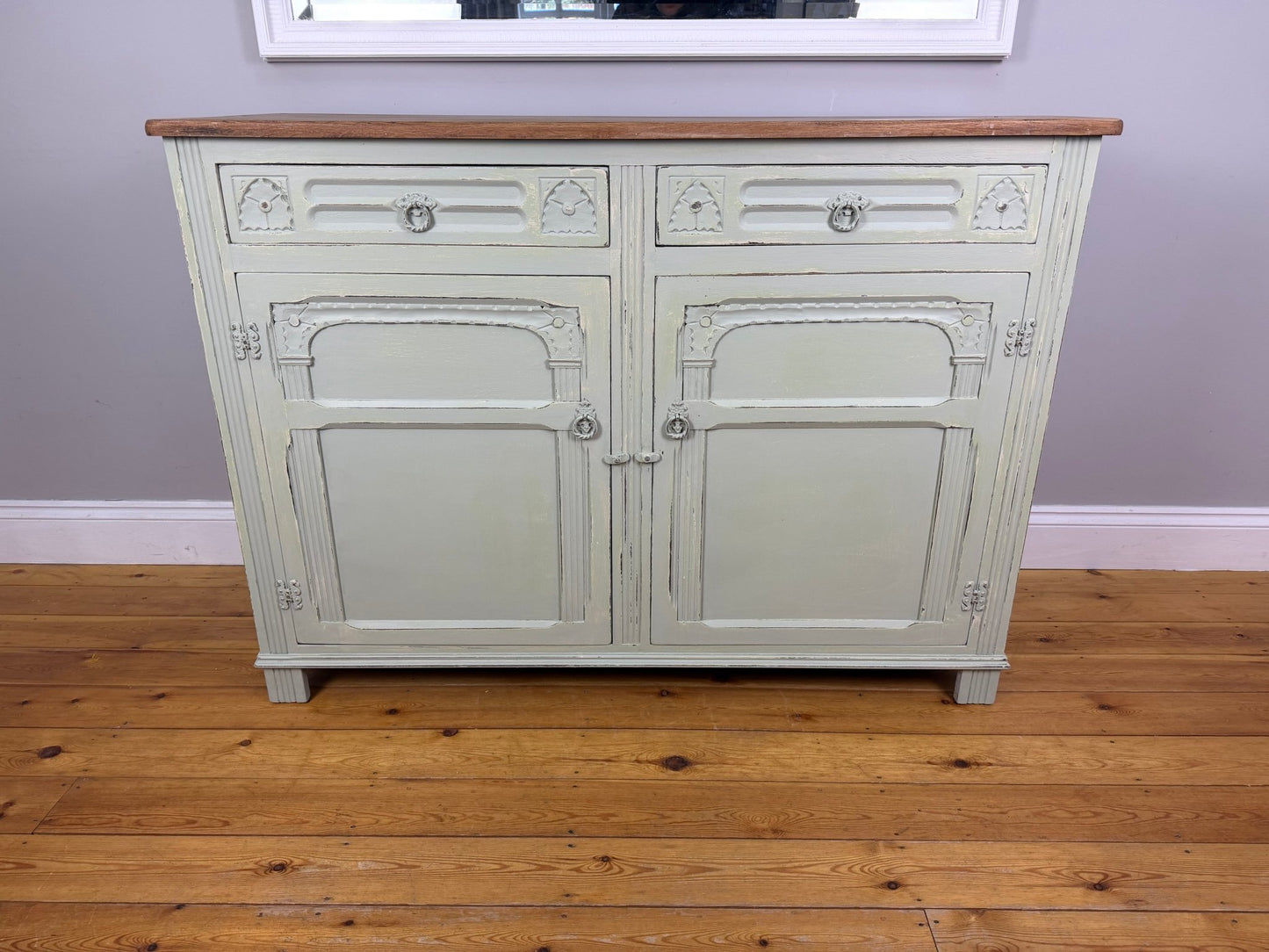Vintage French Farmhouse Sideboard Distressed Vert de Terre - The Vintage Allure