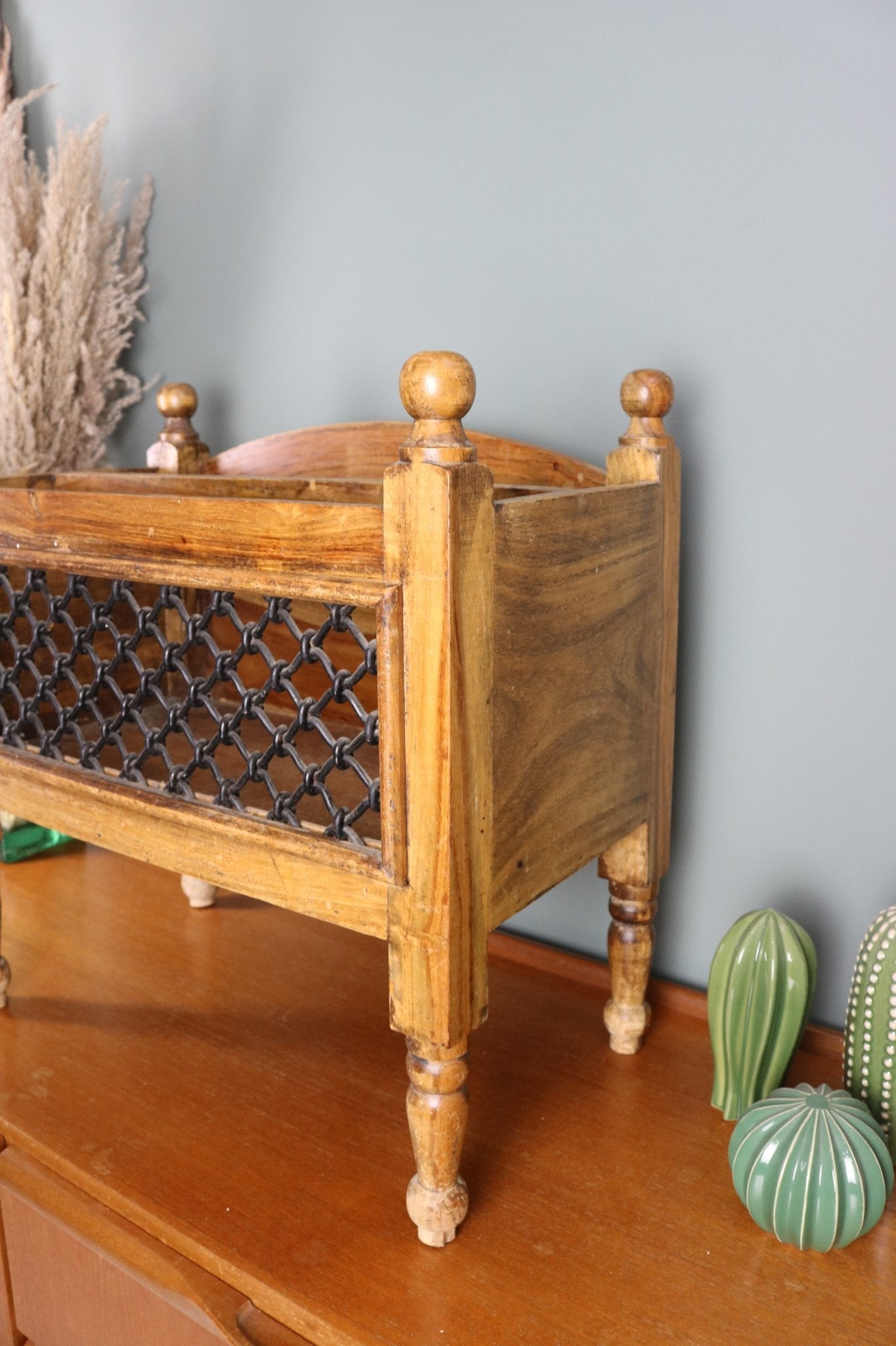 Vintage Indian Hardwood Magazine Rack - The Vintage Allure