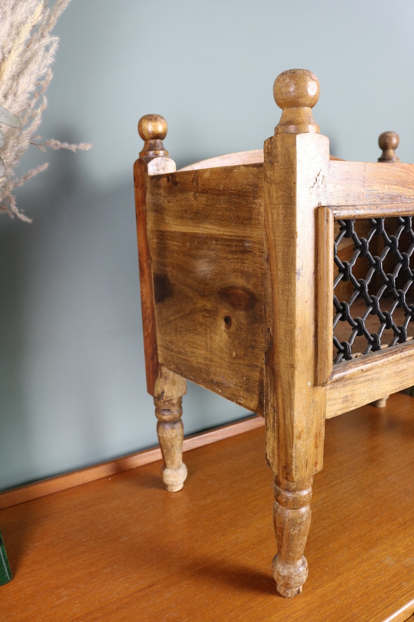Vintage Indian Hardwood Magazine Rack - The Vintage Allure