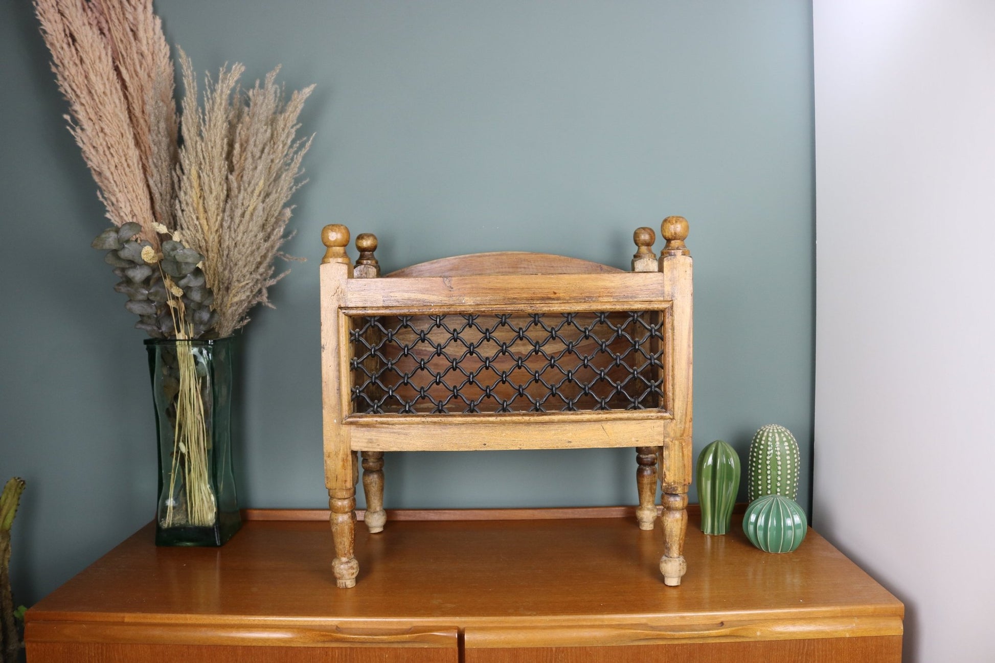 Vintage Indian Hardwood Magazine Rack - The Vintage Allure