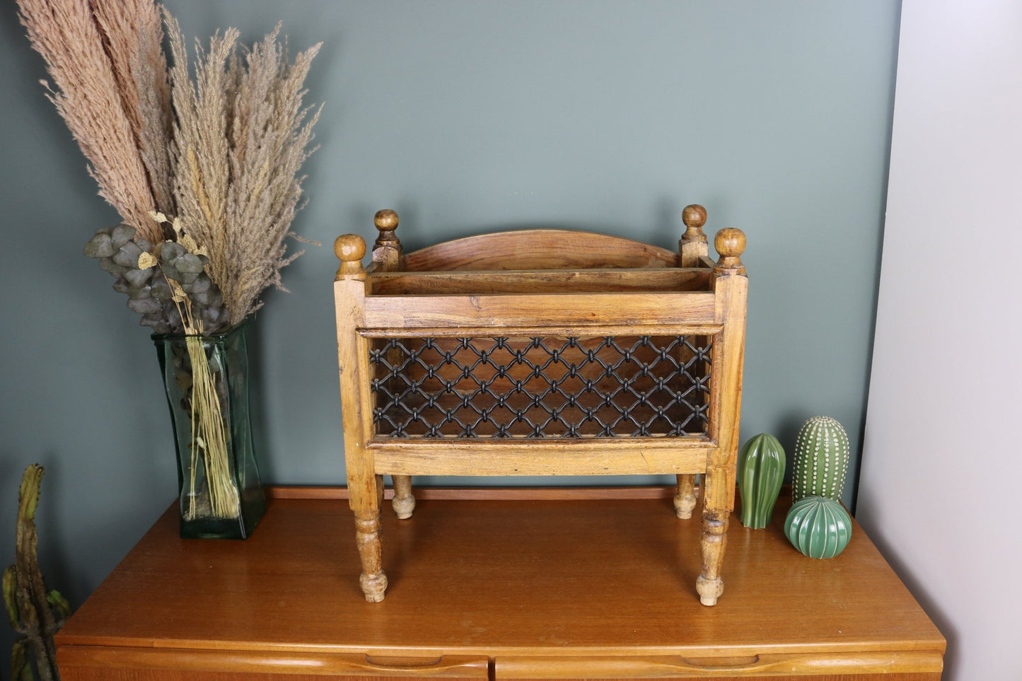 Vintage Indian Hardwood Magazine Rack - The Vintage Allure