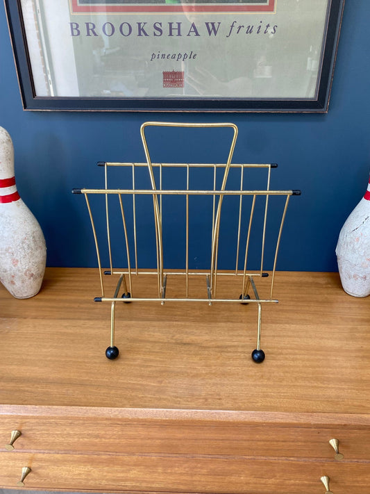 Vintage Magazine Rack Atomic Sputnik Ball Feet Vinyl Record Storage - The Vintage Allure