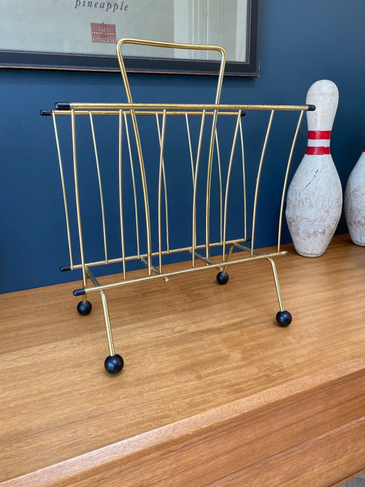 Vintage Magazine Rack Atomic Sputnik Ball Feet Vinyl Record Storage - The Vintage Allure