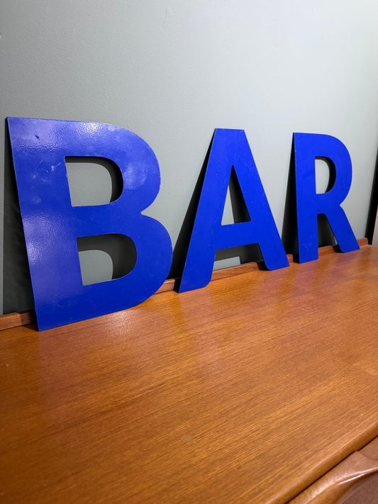 Vintage Metal BAR Letters – Bold Blue Gloss Finish, Man Cave Decor - The Vintage Allure