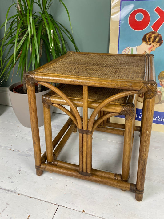Vintage Original Cane set of two side tables - The Vintage Allure