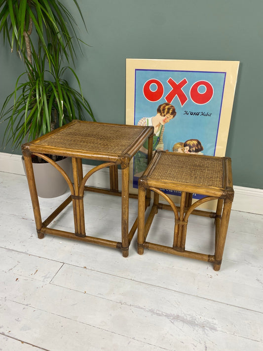 Vintage Original Cane set of two side tables - The Vintage Allure
