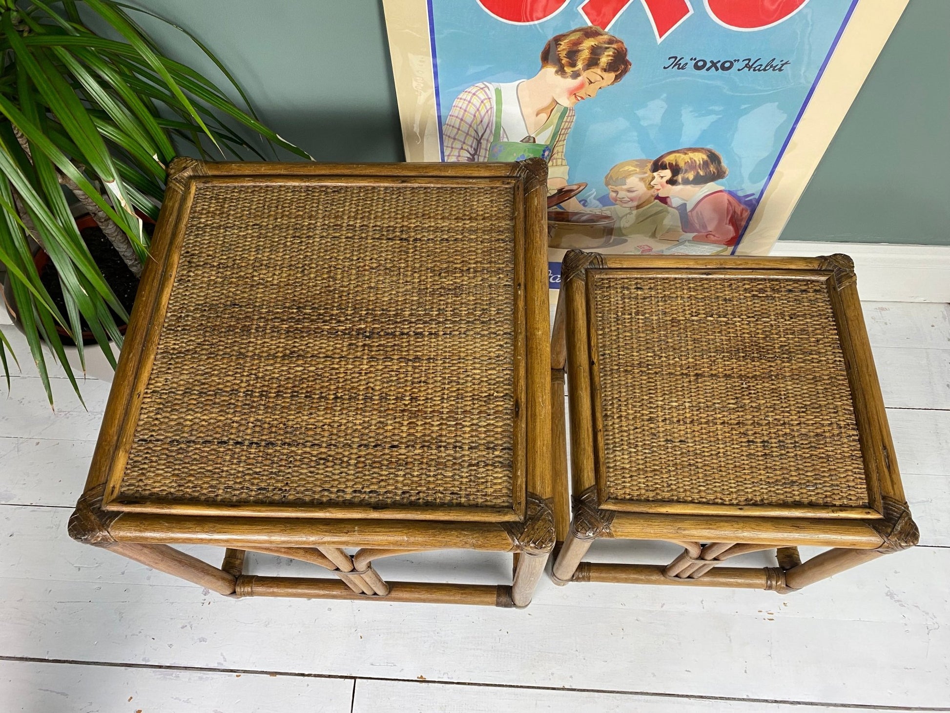 Vintage Original Cane set of two side tables - The Vintage Allure