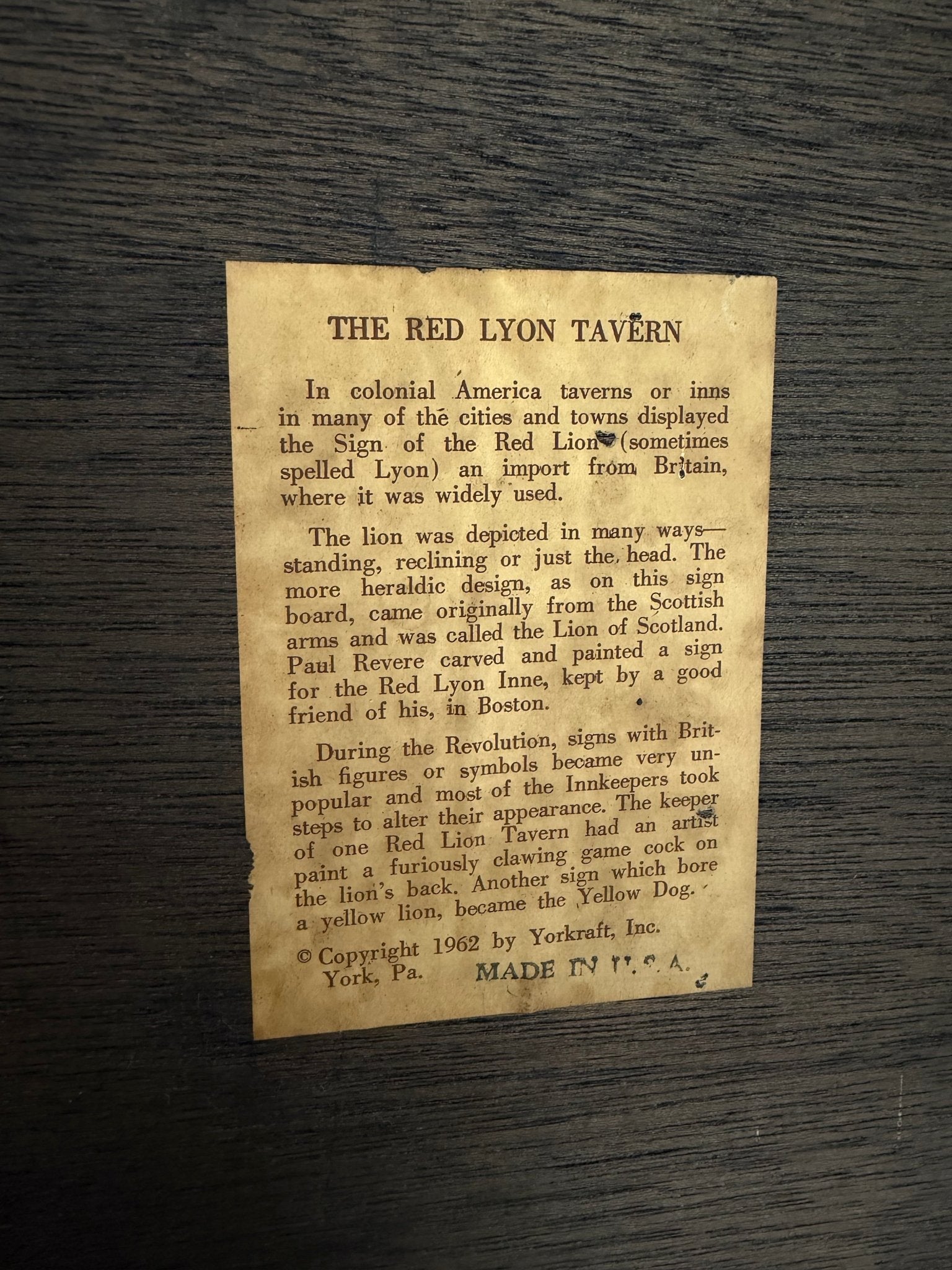 Vintage Pub Sign 'The Red Lyon Tavern' Man Cave Wall Art Bar Sign 1962 - The Vintage Allure