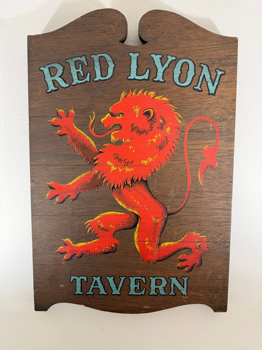Vintage Pub Sign 'The Red Lyon Tavern' Man Cave Wall Art Bar Sign 1962 - The Vintage Allure