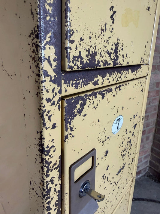 Yellow Steel Locker Unit, 5-Door Storage Cabinet - The Vintage Allure